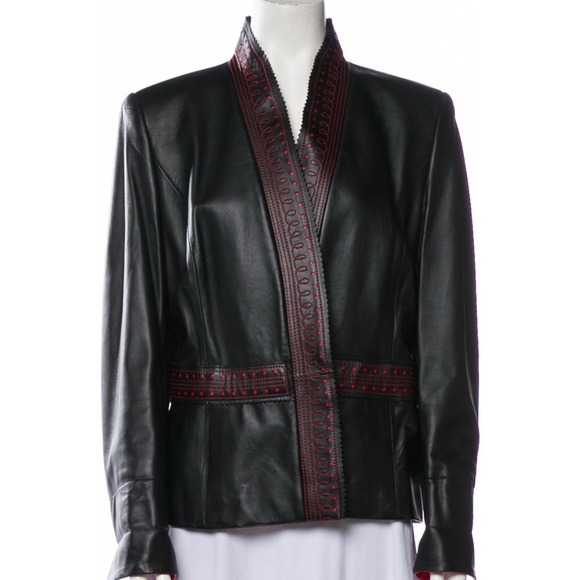 Escada Black Leather Jacket with Red Detailing - Picture 2 of 7